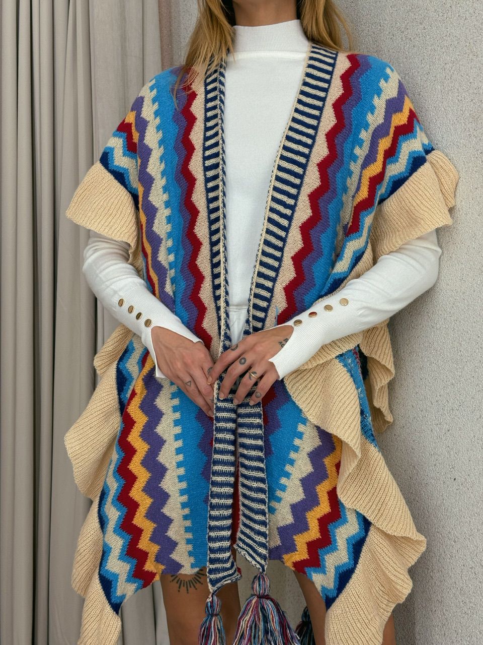 PONCHO ISABELA TRICOT AZUL CLARO