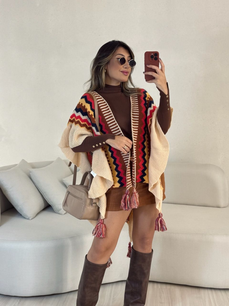 PONCHO ISABELA TRICOT MARROM