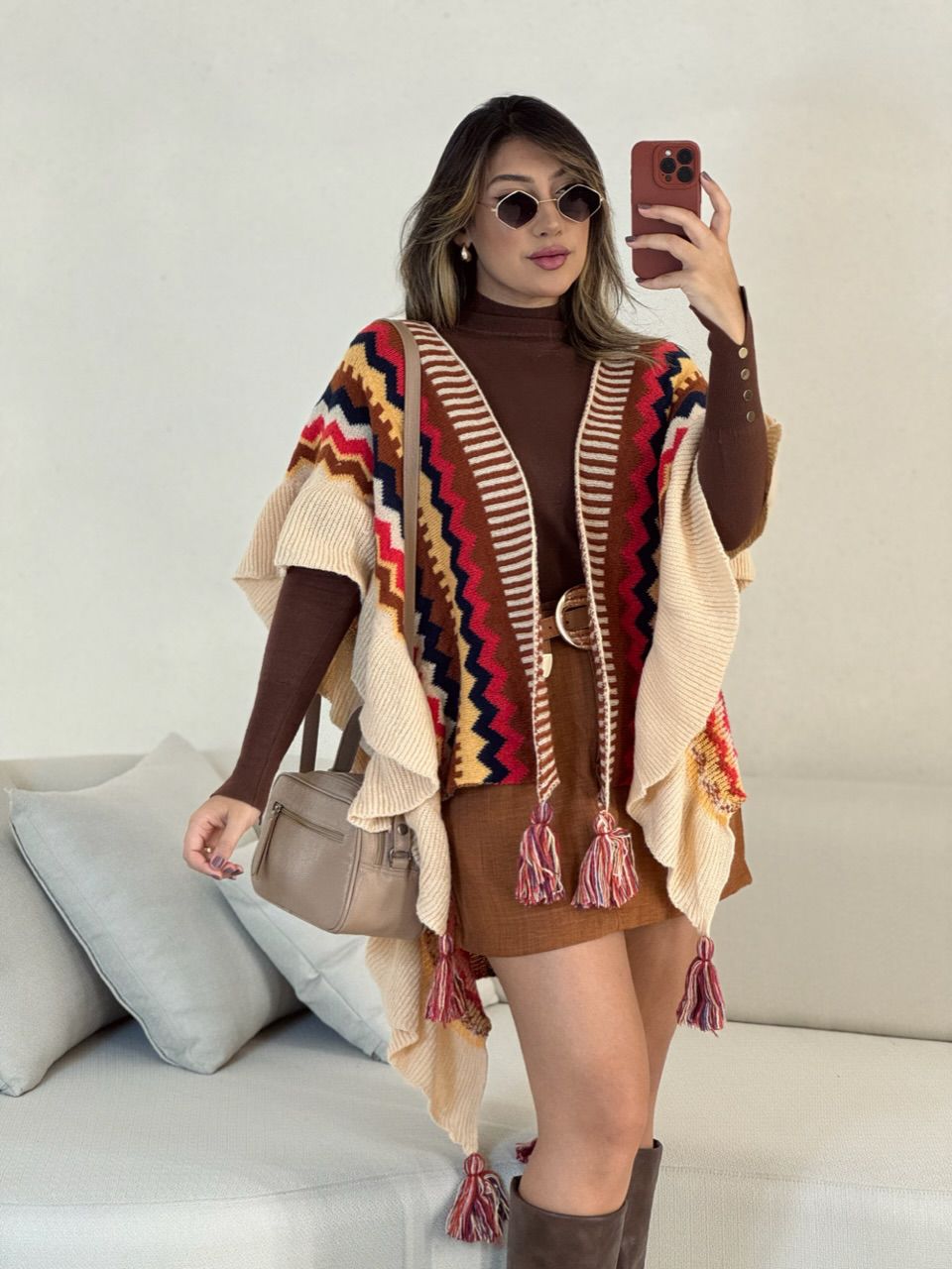 PONCHO ISABELA TRICOT MARROM
