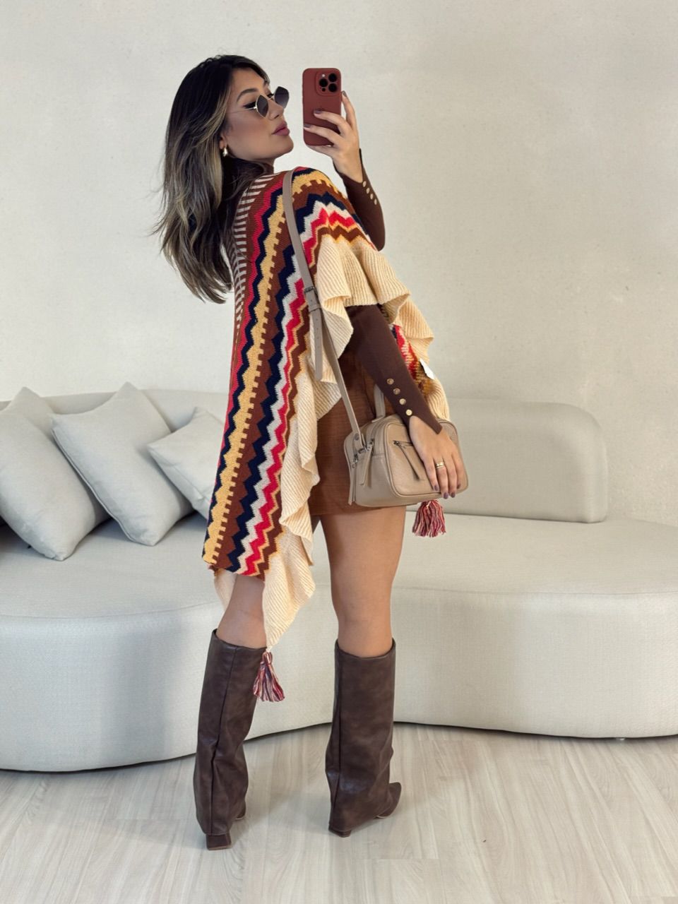 PONCHO ISABELA TRICOT MARROM
