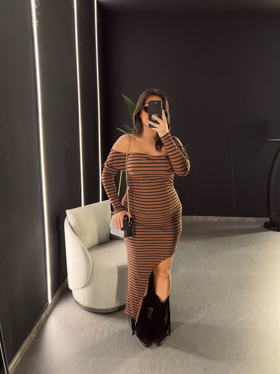 VESTIDO ANGÉLICA LISTRADO MARROM
