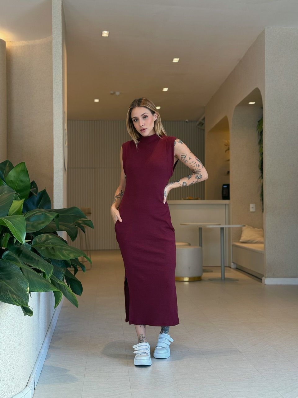 VESTIDO ROMANA CANELADO CHERRY RED - 0052910330 - CAROLLA FERRARO