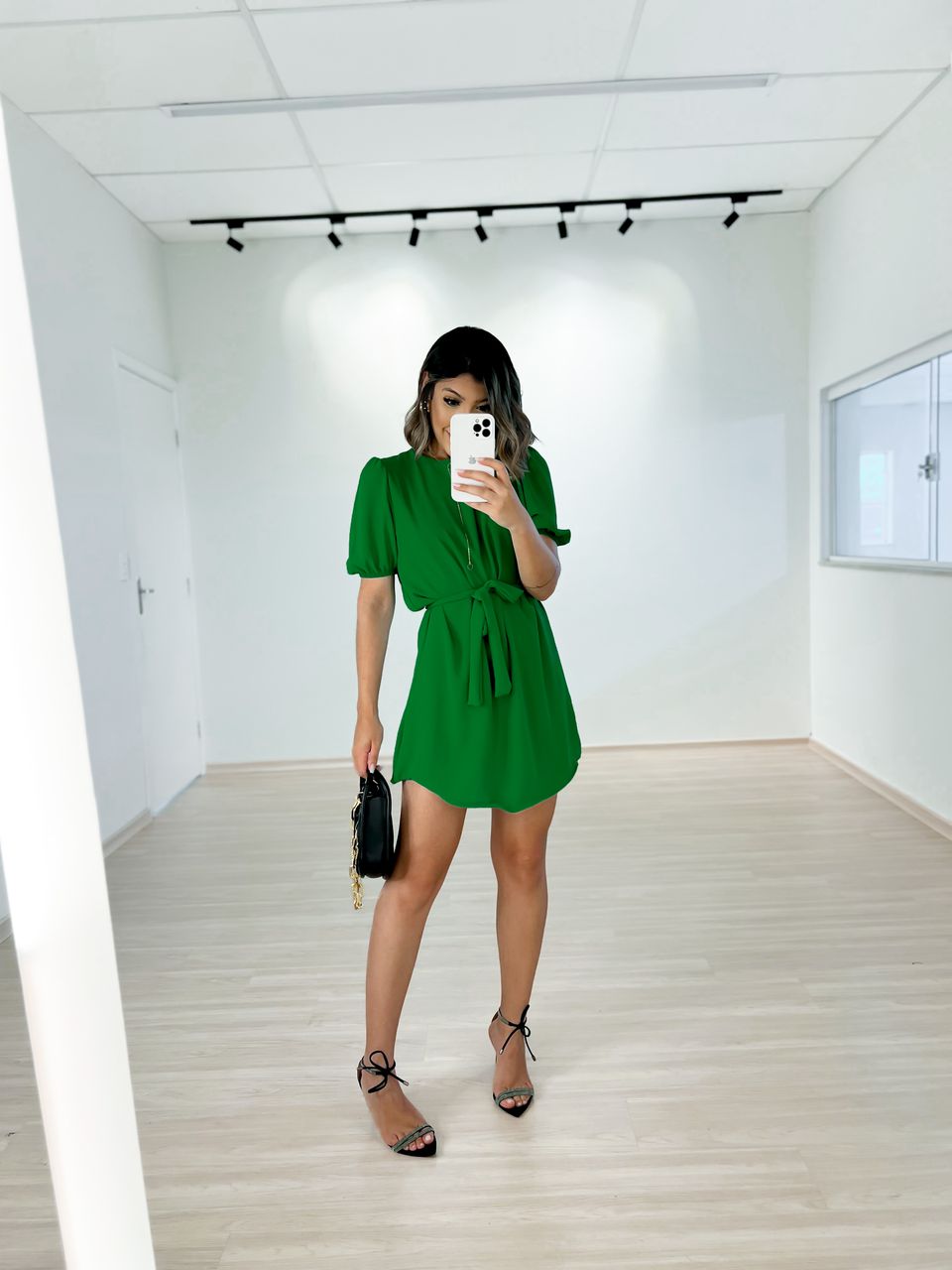 VESTIDO CREPE MANGA PRINCESA verde