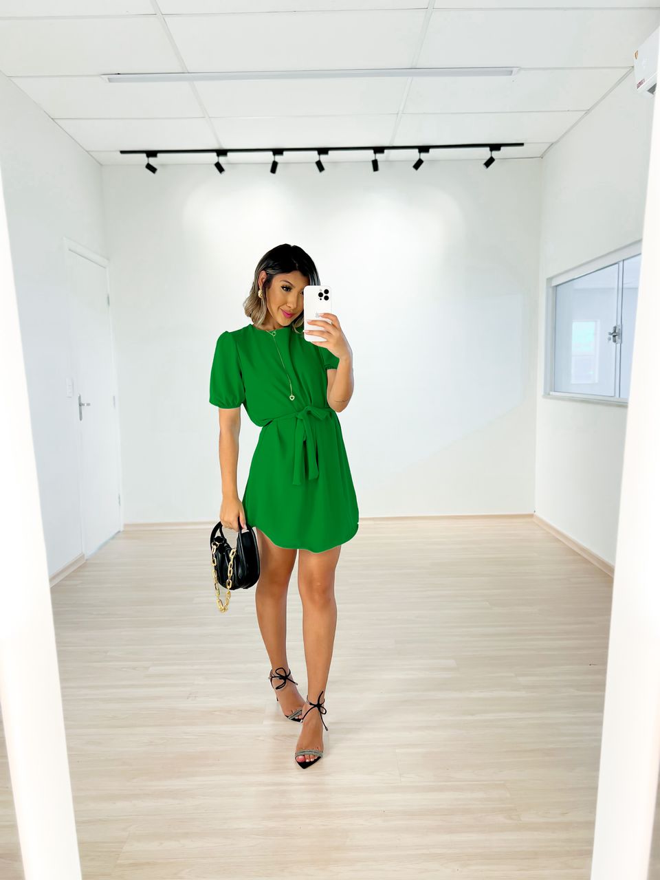 VESTIDO CREPE MANGA PRINCESA verde