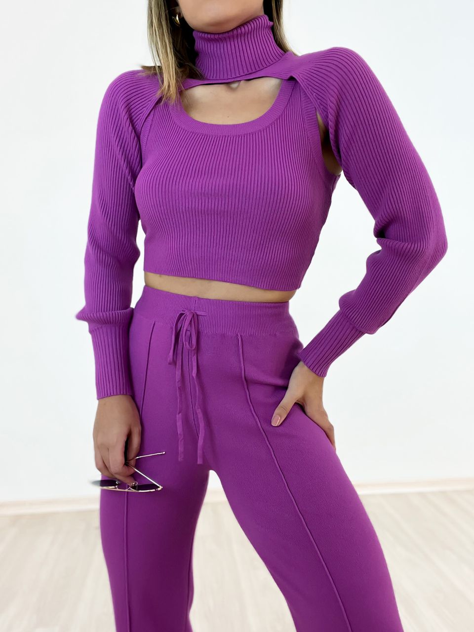 CONJUNTO 3 PEÇAS TRICOT Roxo