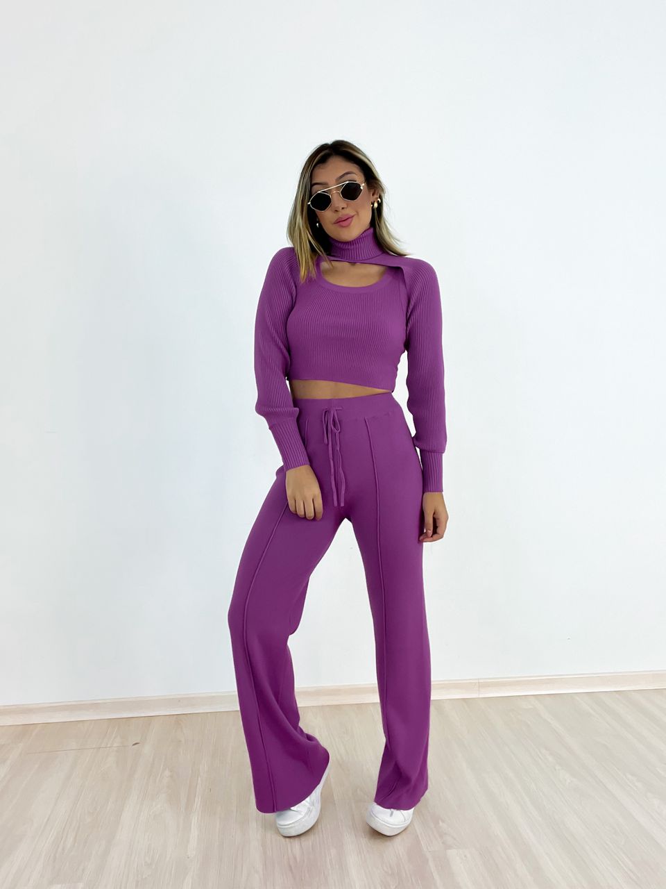 CONJUNTO 3 PEÇAS TRICOT Roxo