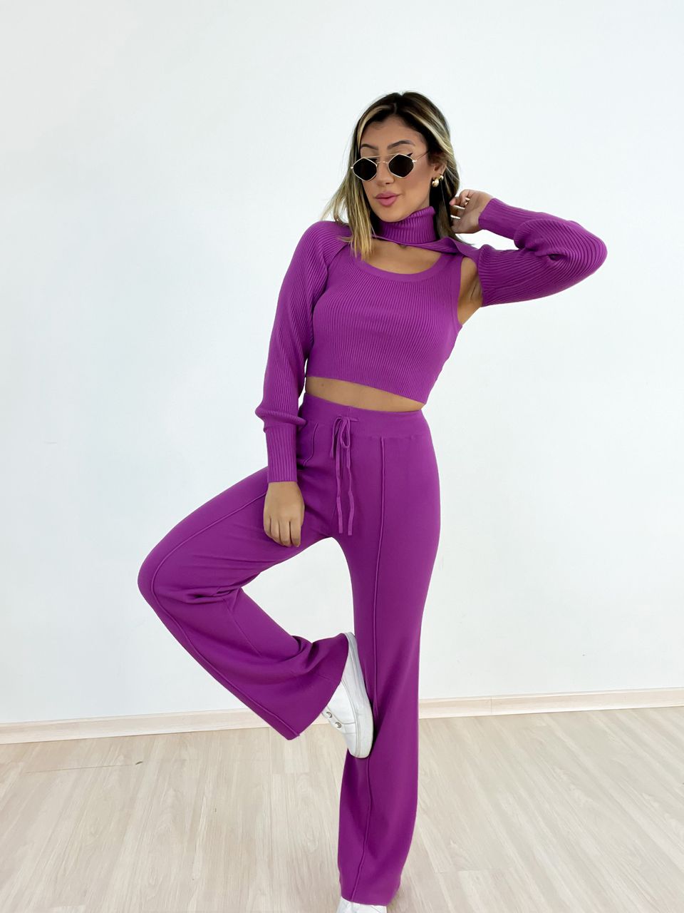 CONJUNTO 3 PEÇAS TRICOT Roxo - 0037770023 - CAROLLA FERRARO