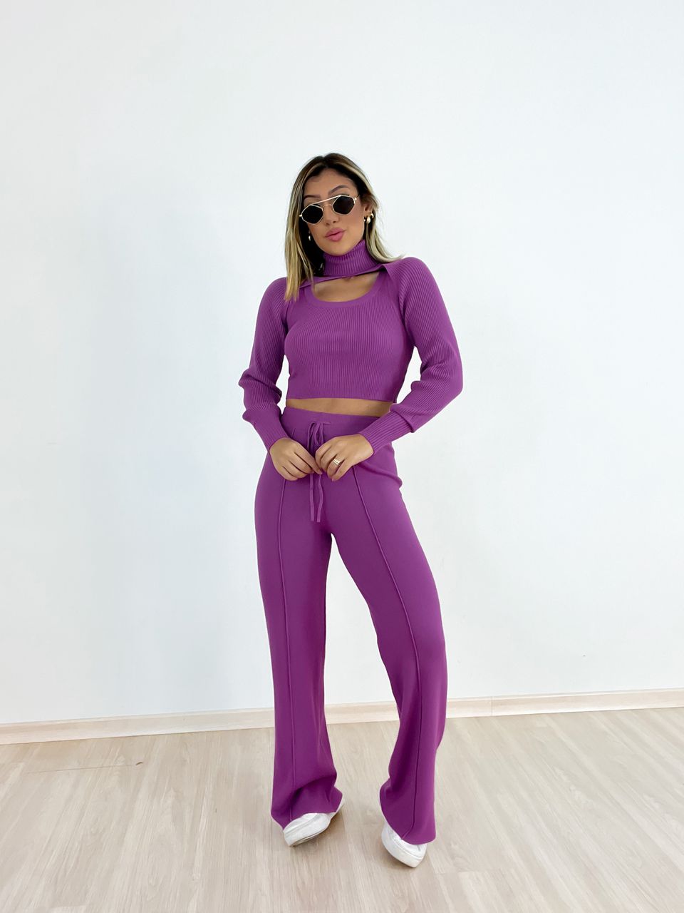 CONJUNTO 3 PEÇAS TRICOT Roxo