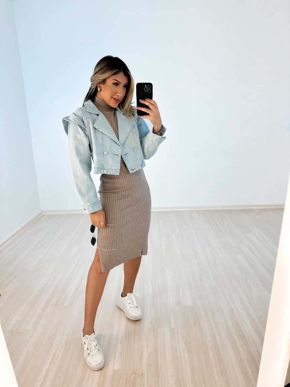 JAQUETA JEANS STRASS Jeans Claro