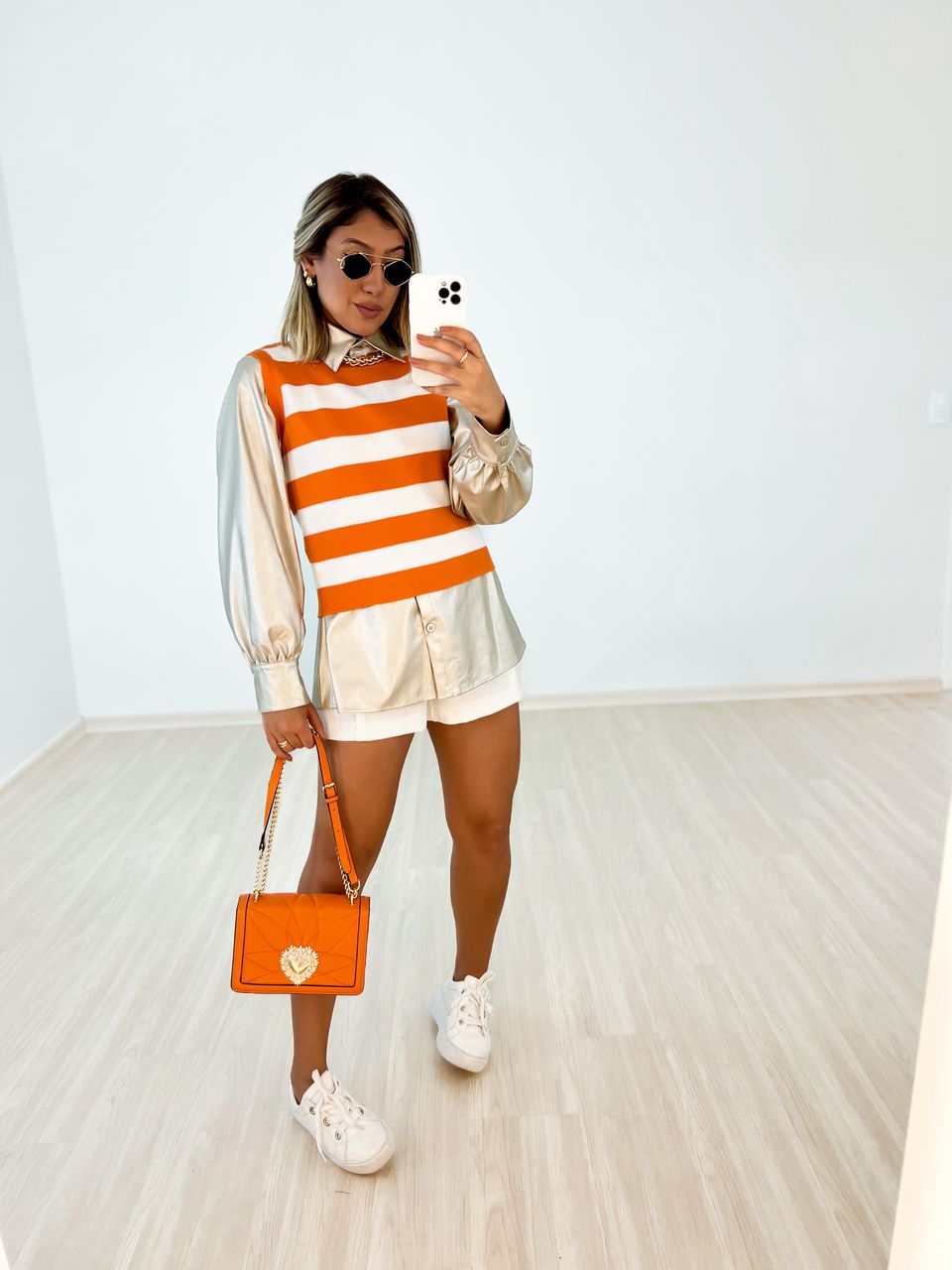 TRICOT CAVADO LISTRAS Laranja