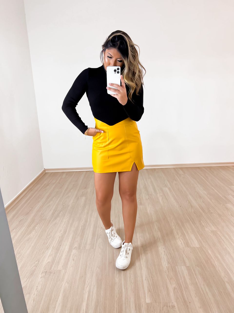 SAIA COURO FAKE CF mostarda