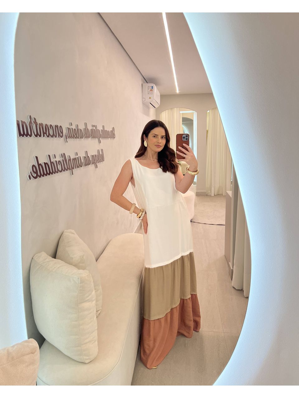 Vestido Valeria Nude/marrom/branco - CASA JABÔ