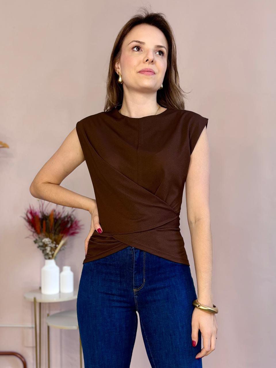 Blusa Transpasse - Marrom - DONNA LELLA