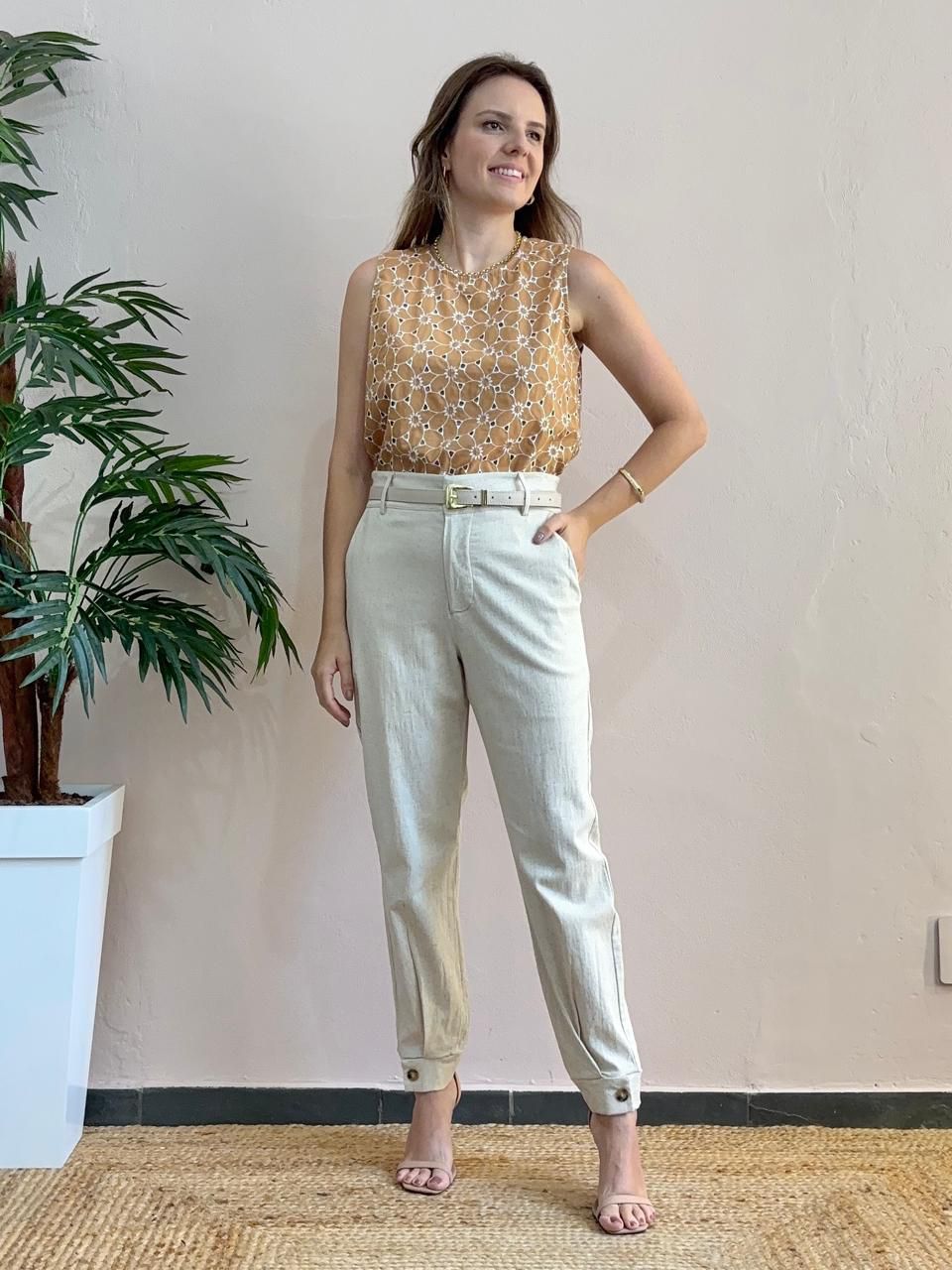 Calça Linho Cenoura - Natural - DONNA LELLA
