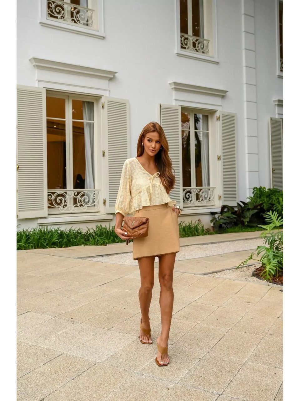 Blusa Chiffon Bordada - Manteiga - DONNA LELLA