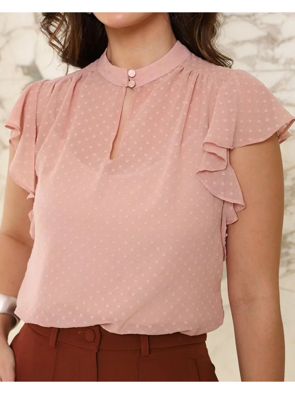 Blusa Chiffon Poá - Rosê - DONNA LELLA