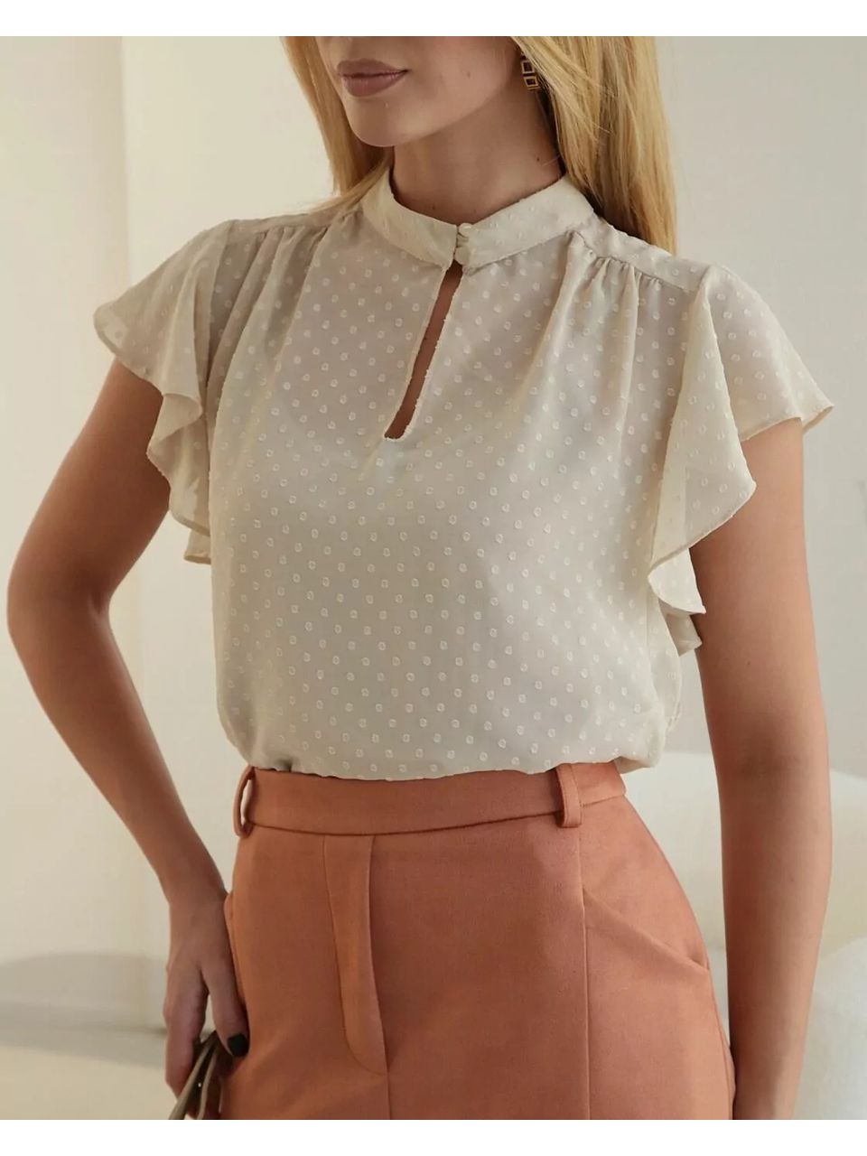 Blusa Chiffon Poá - Aveia - DONNA LELLA