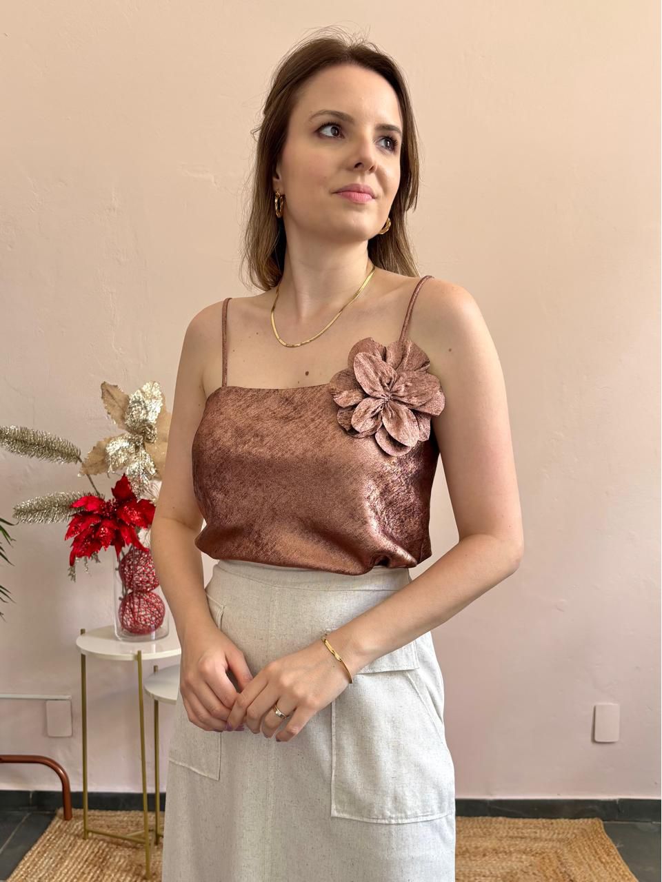 Blusa Flor - Cobre - DONNA LELLA