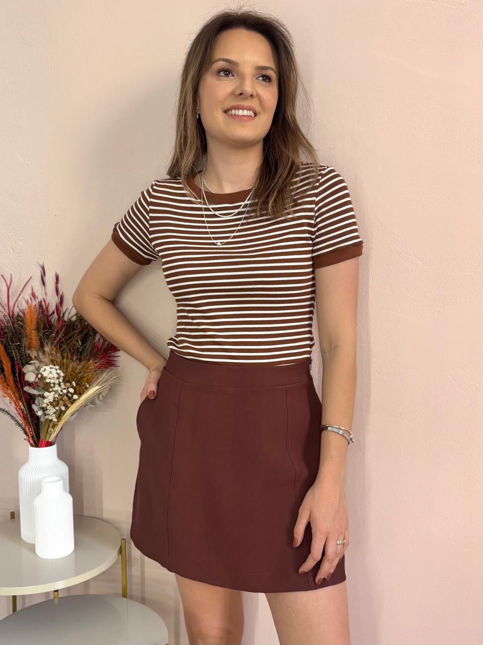 Blusa Kaila Listrada - Marrom - DONNA LELLA