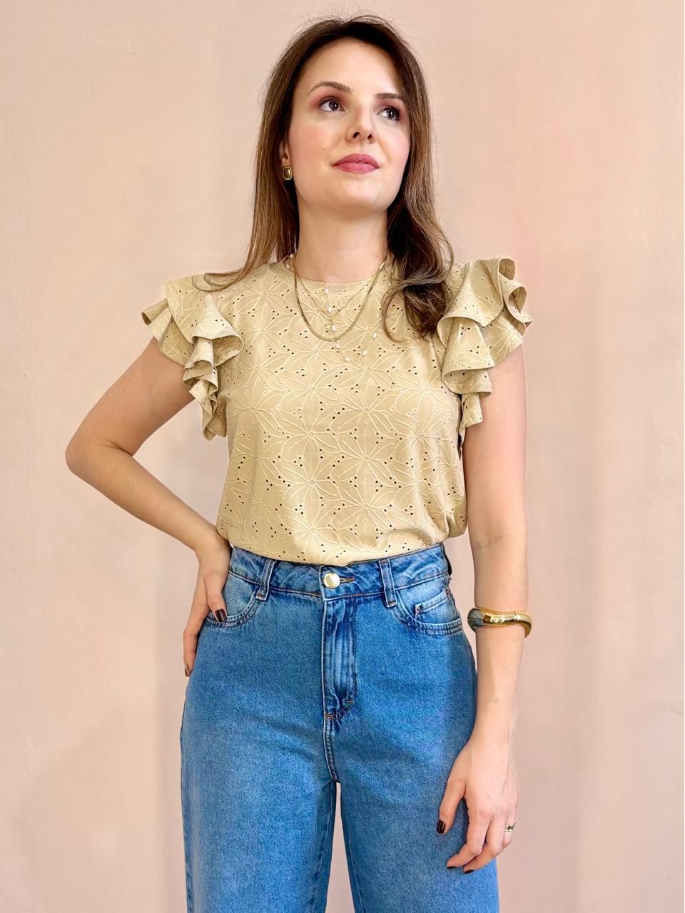 Blusa Malha Laise - Areia - DONNA LELLA