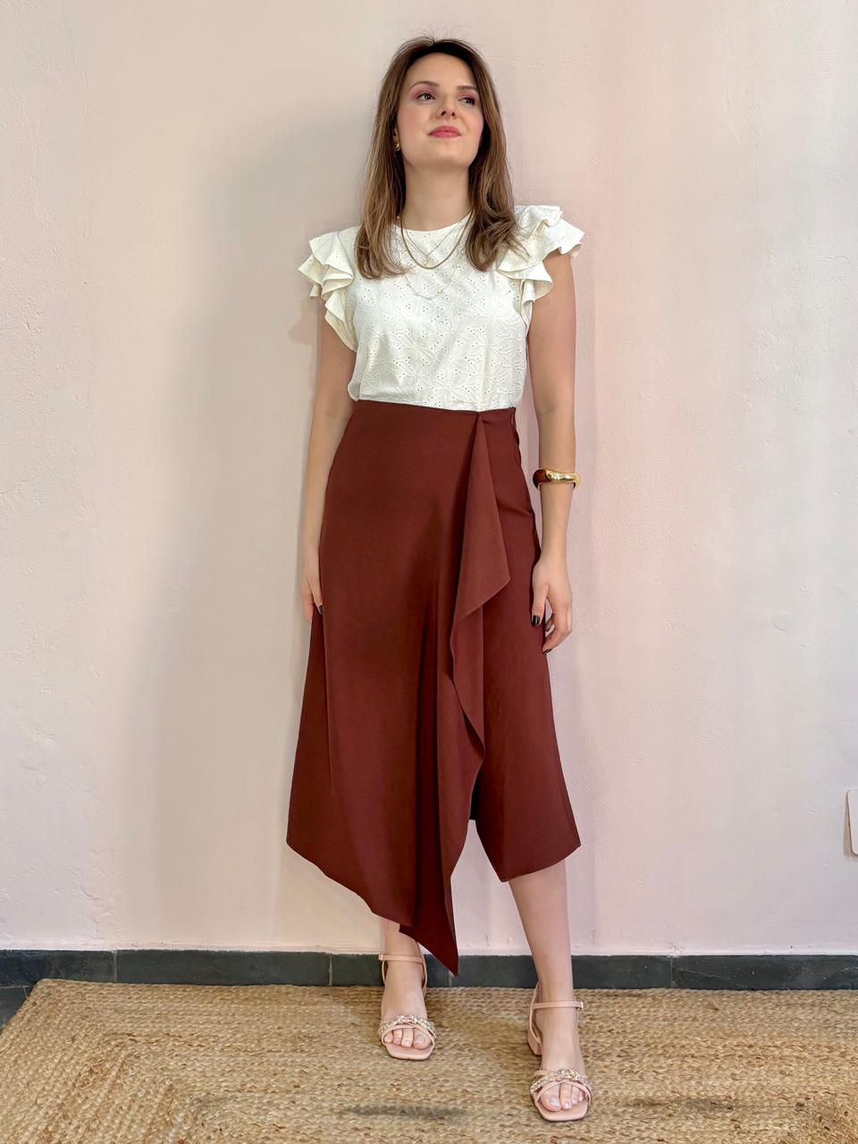 Saia Rachel Assimétrica - Marrom - DONNA LELLA