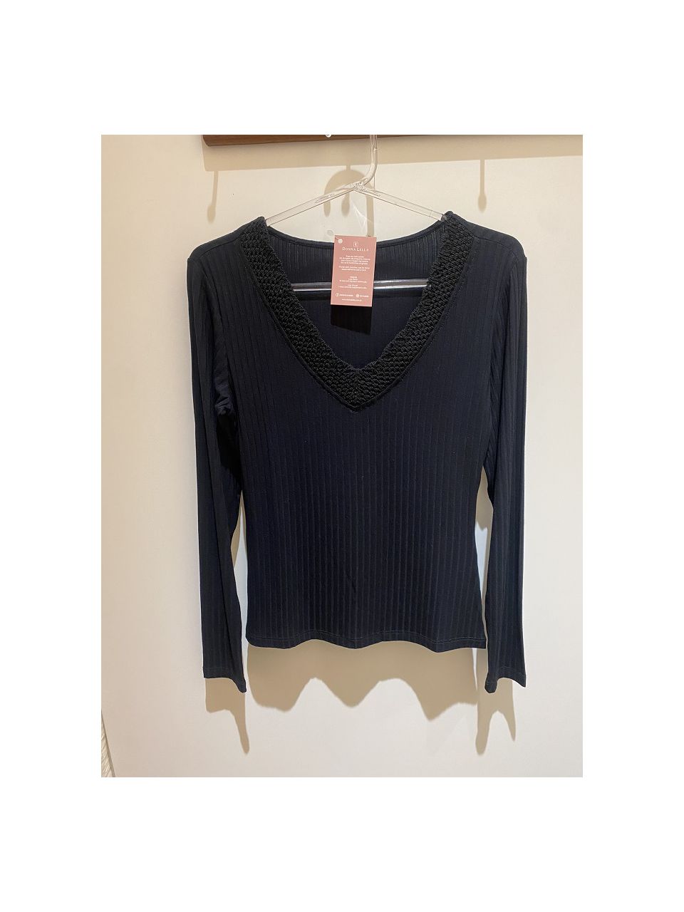 Blusa Mari Canelada Crochê - Preto - DONNA LELLA