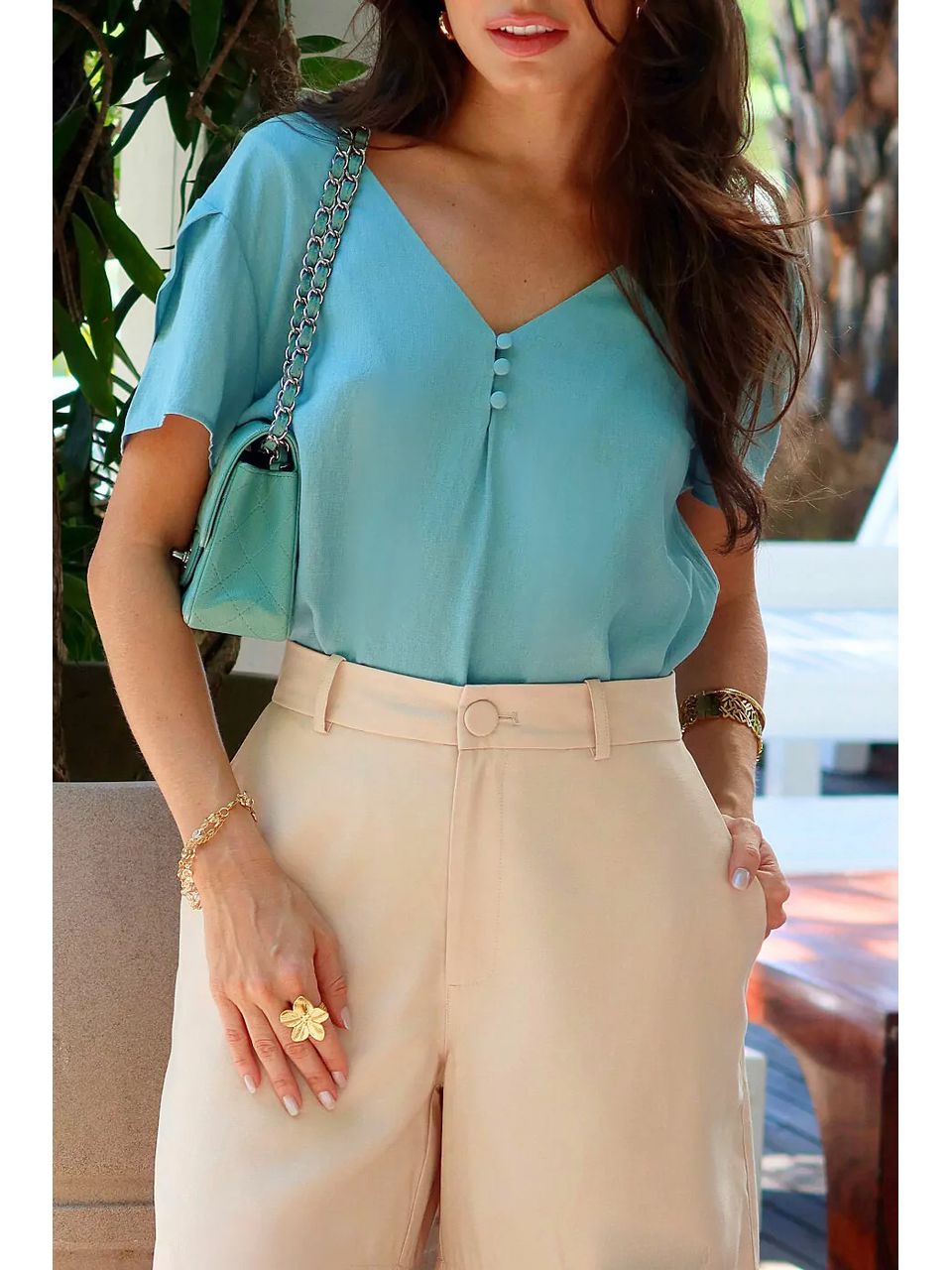 Blusa Viscose Botões - Azul - DONNA LELLA