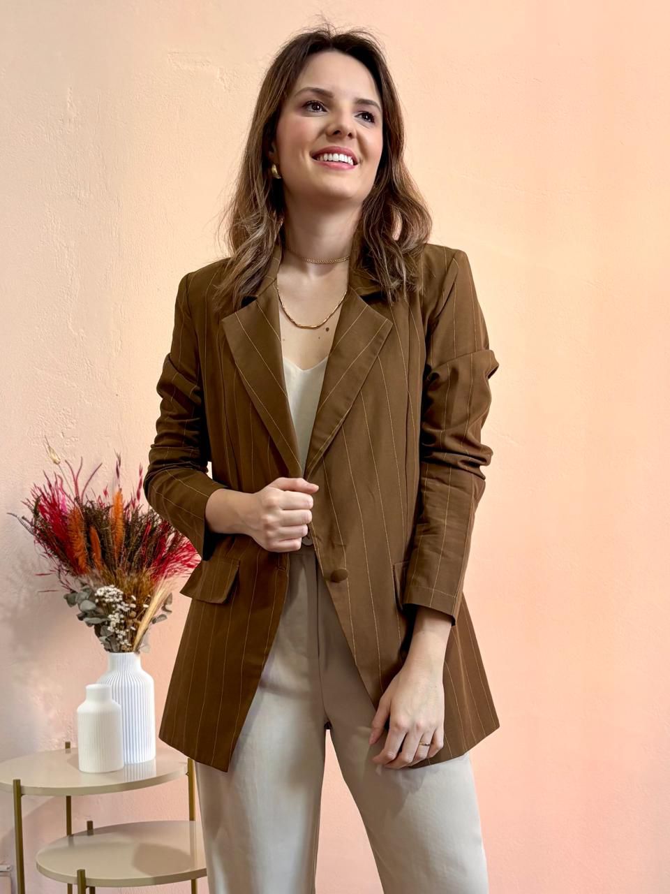Blazer Linho Risca Giz - DONNA LELLA