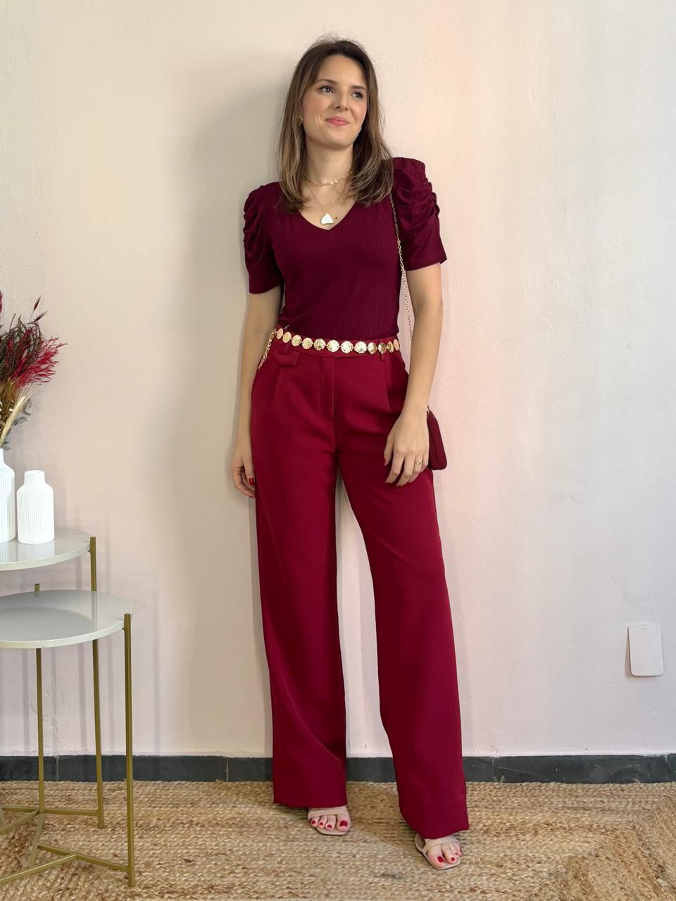 Calça Wide Leg Ananda - Cereja - DONNA LELLA