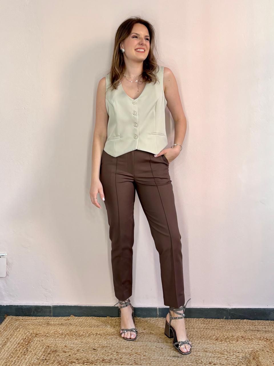 Calça Marie Alfaiataria - Marrom - DONNA LELLA