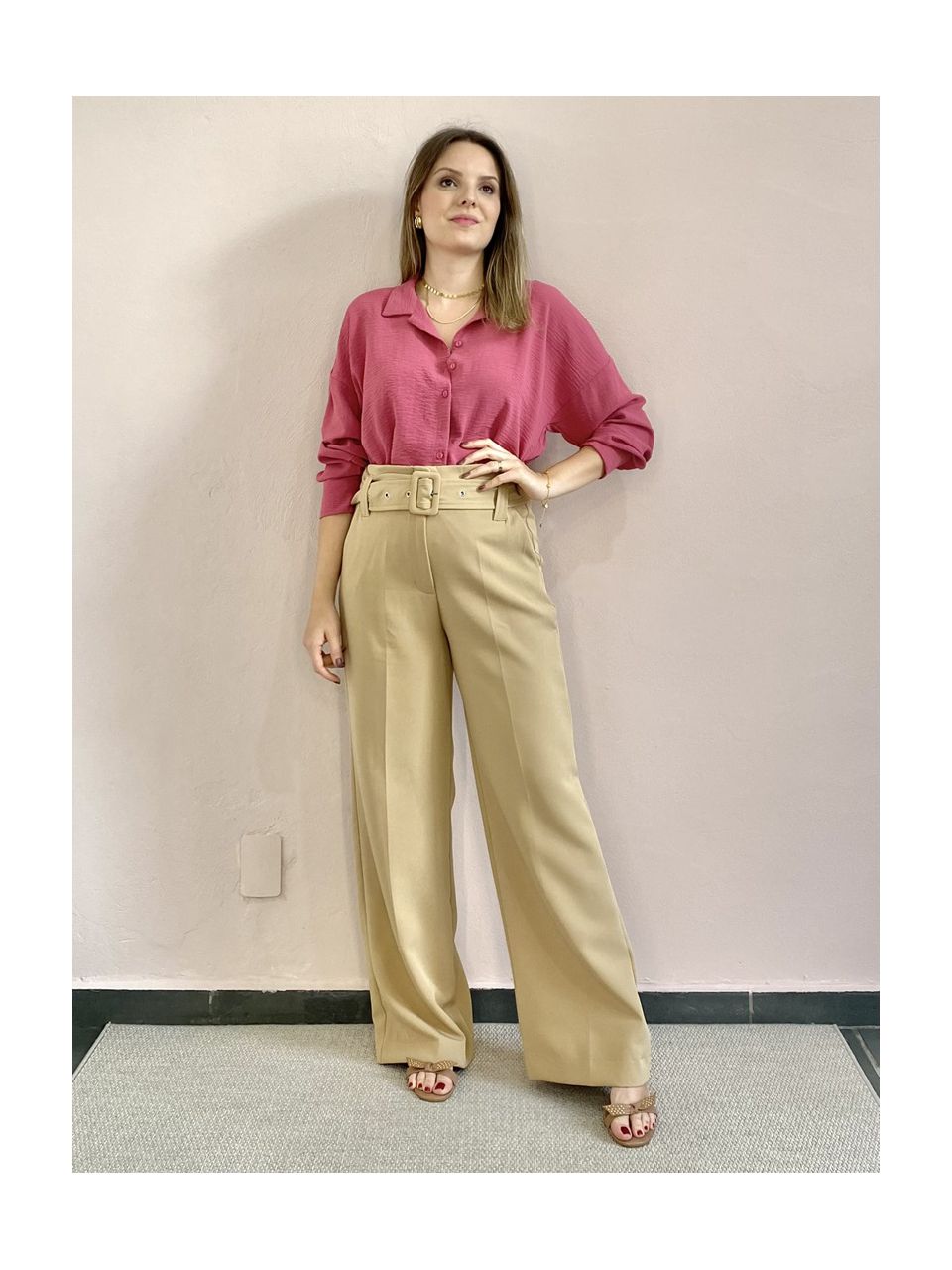 Calça Pantalona Alfaiataria - Areia - DONNA LELLA