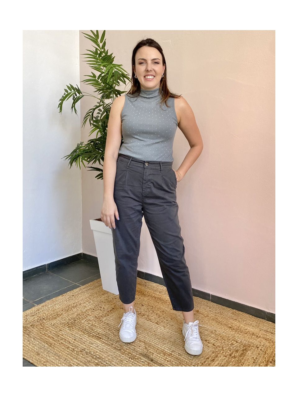 Calça Sarja Slouchy - Militar - DONNA LELLA