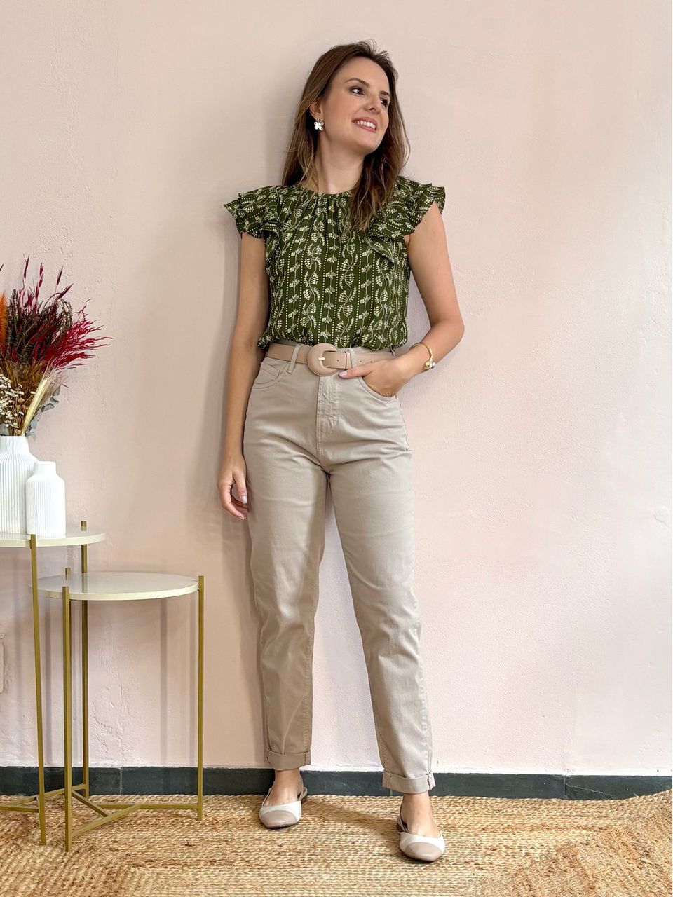 Calça Mom Color Sarja - Areia - DONNA LELLA