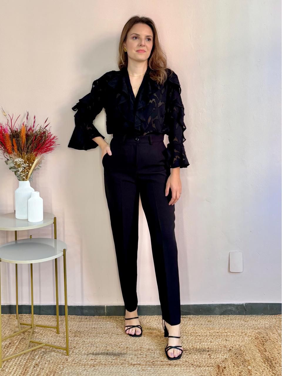 Calça Alfaiataria Reta - Preta - DONNA LELLA