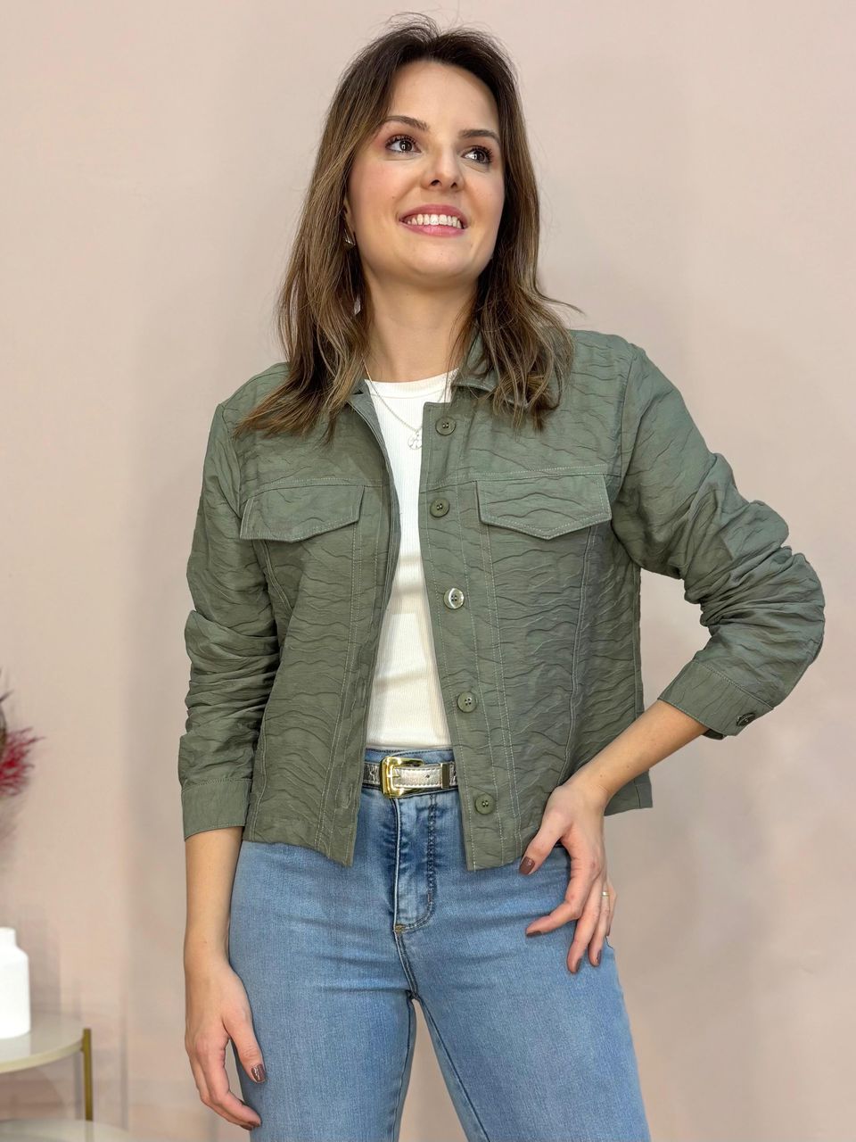 Jaqueta Jacquard - Verde Militar - DONNA LELLA