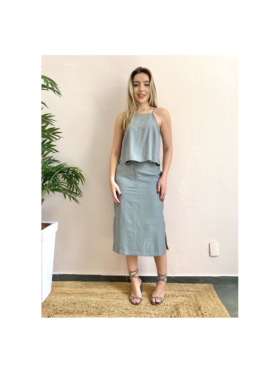 Saia Midi Gabi - Cinza - DONNA LELLA