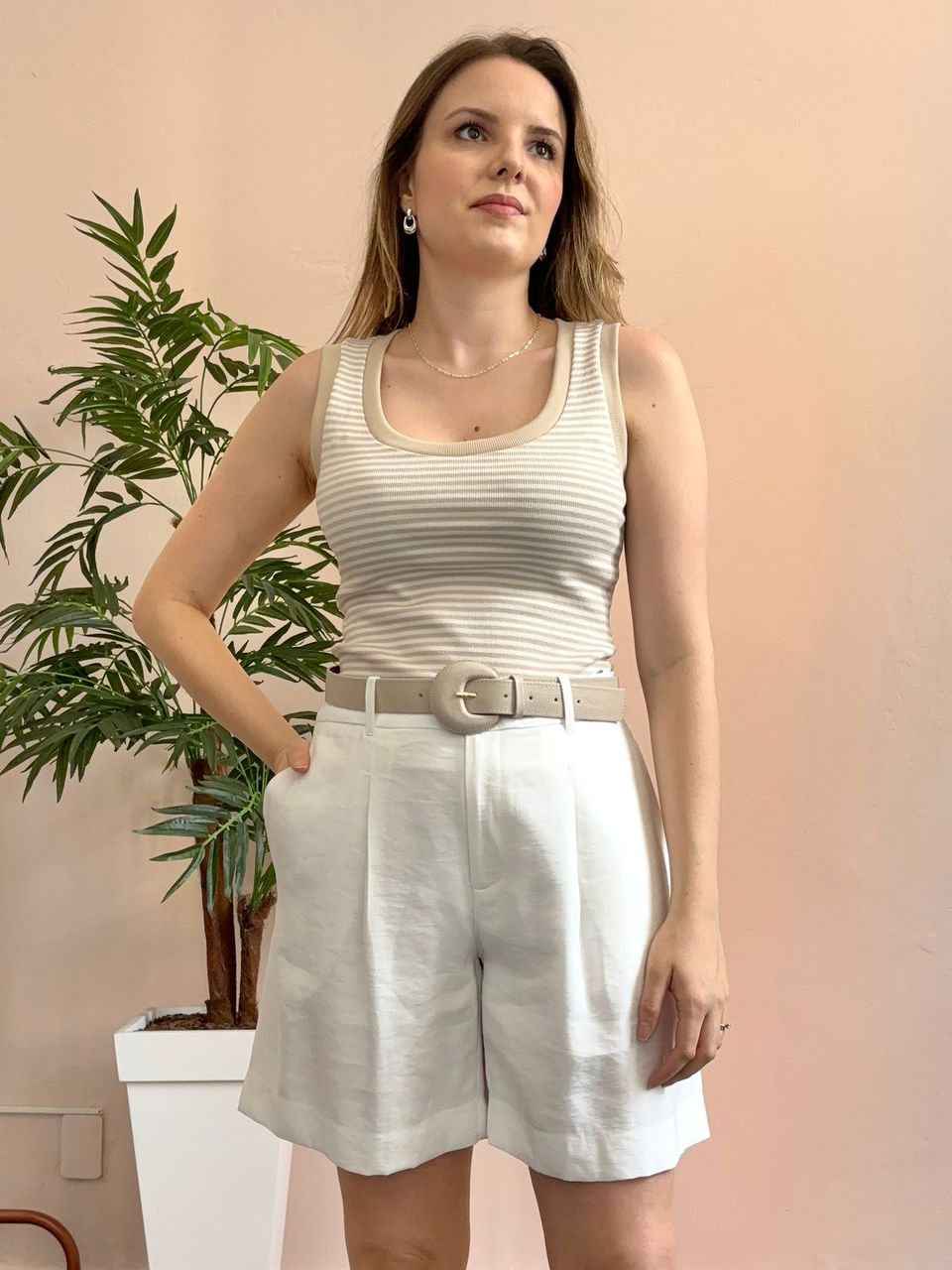 Shorts Alfaiataria Kim - Offwhite - DONNA LELLA