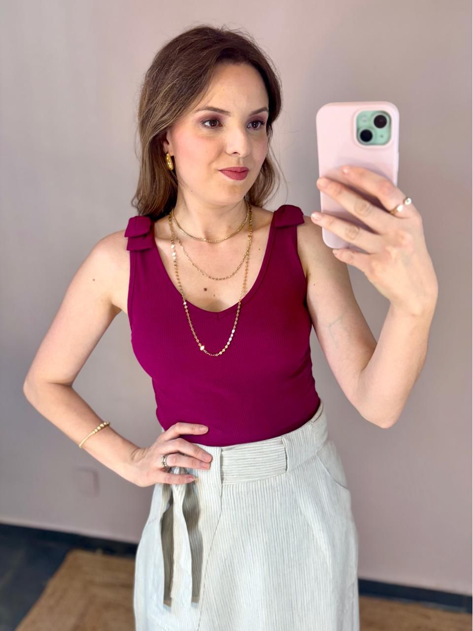 Regata Canelada Laço - Fucsia - DONNA LELLA