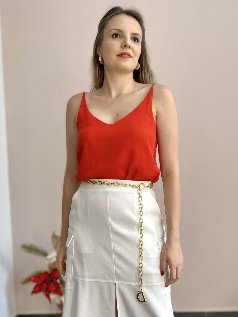 Regata Hibisco Básica Crepe - Vermelha - DONNA LELLA