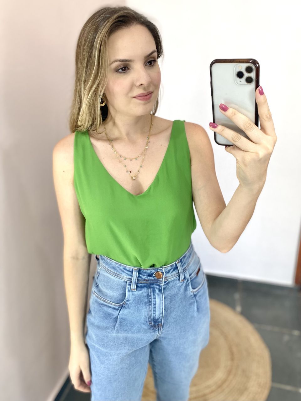 Regata Tulipa Decote V - Abacate - DONNA LELLA