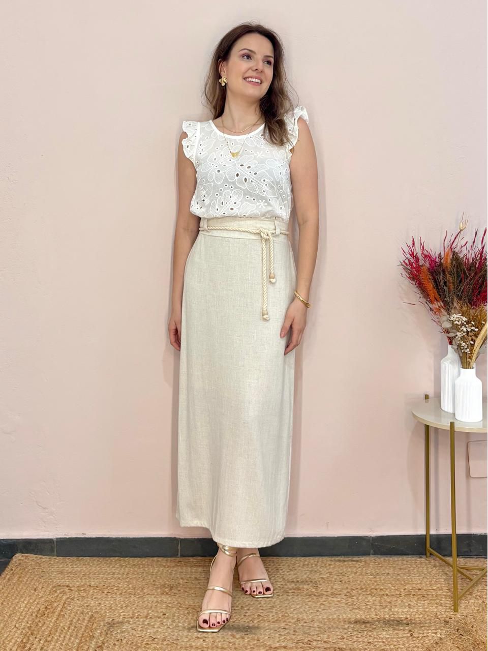 Saia Midi Linho Corda - DONNA LELLA