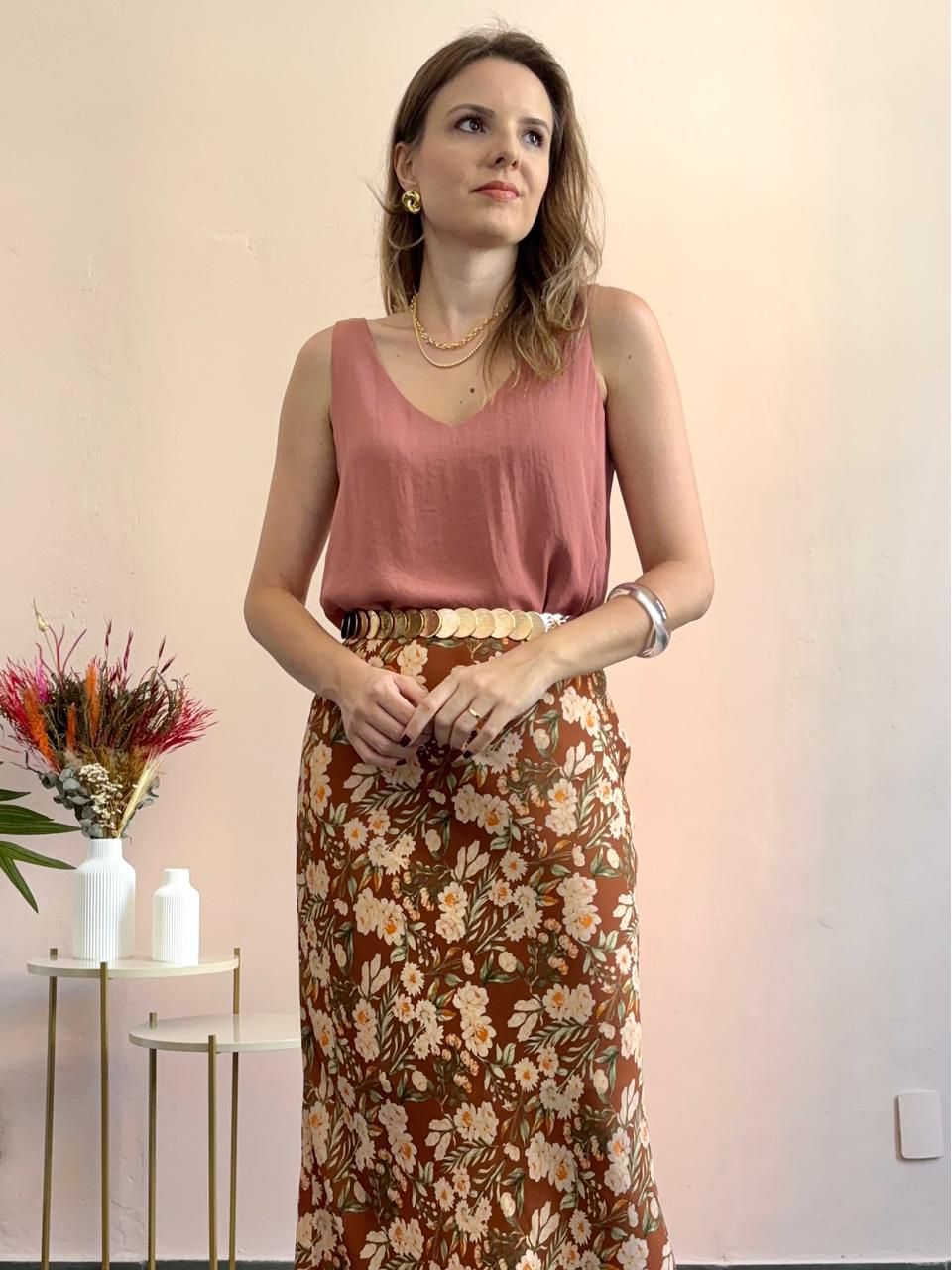 Regata Tulipa Decote V - Rosê - DONNA LELLA