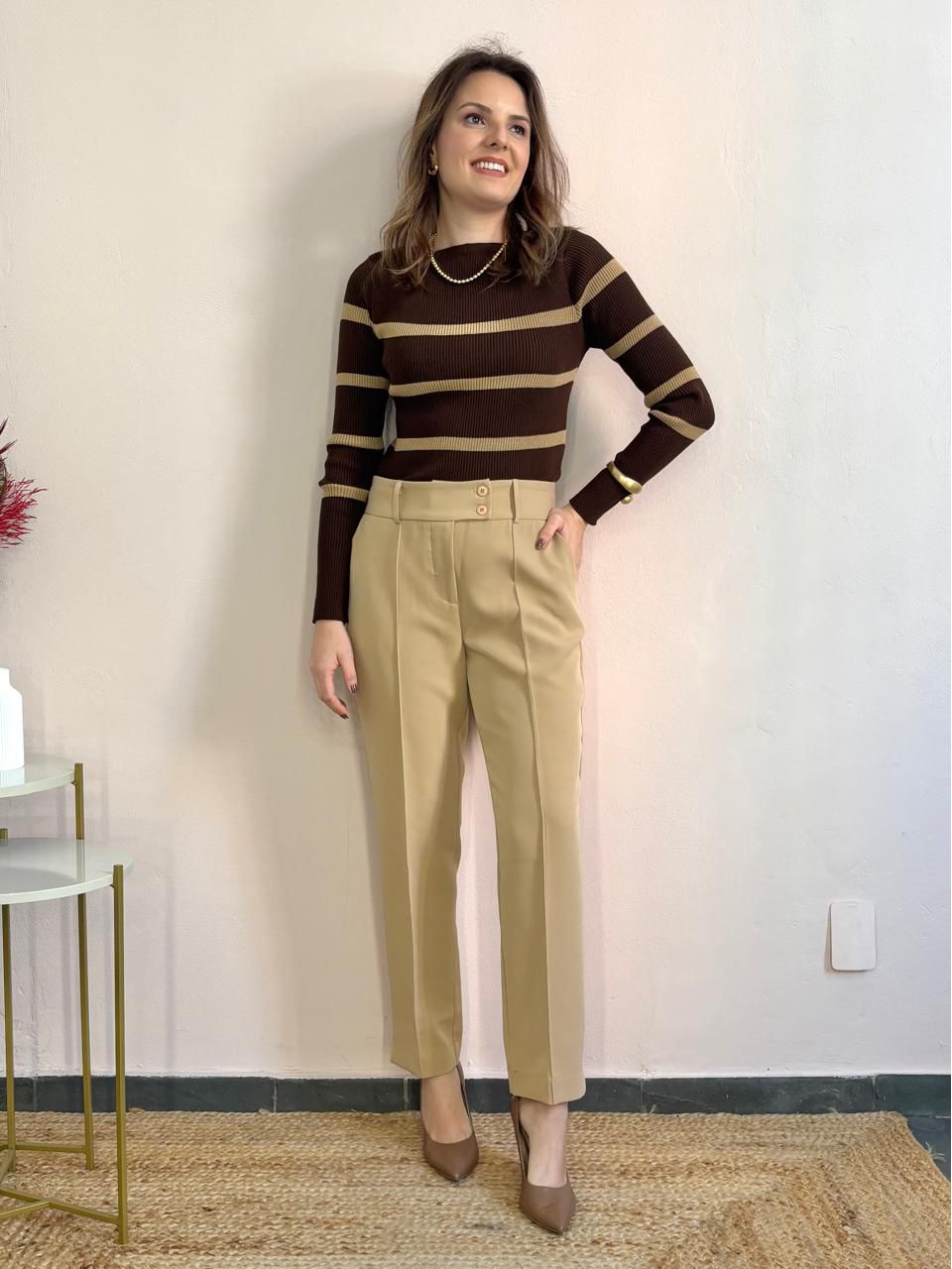 Calça Alfaiataria Anturio - Bege - DONNA LELLA