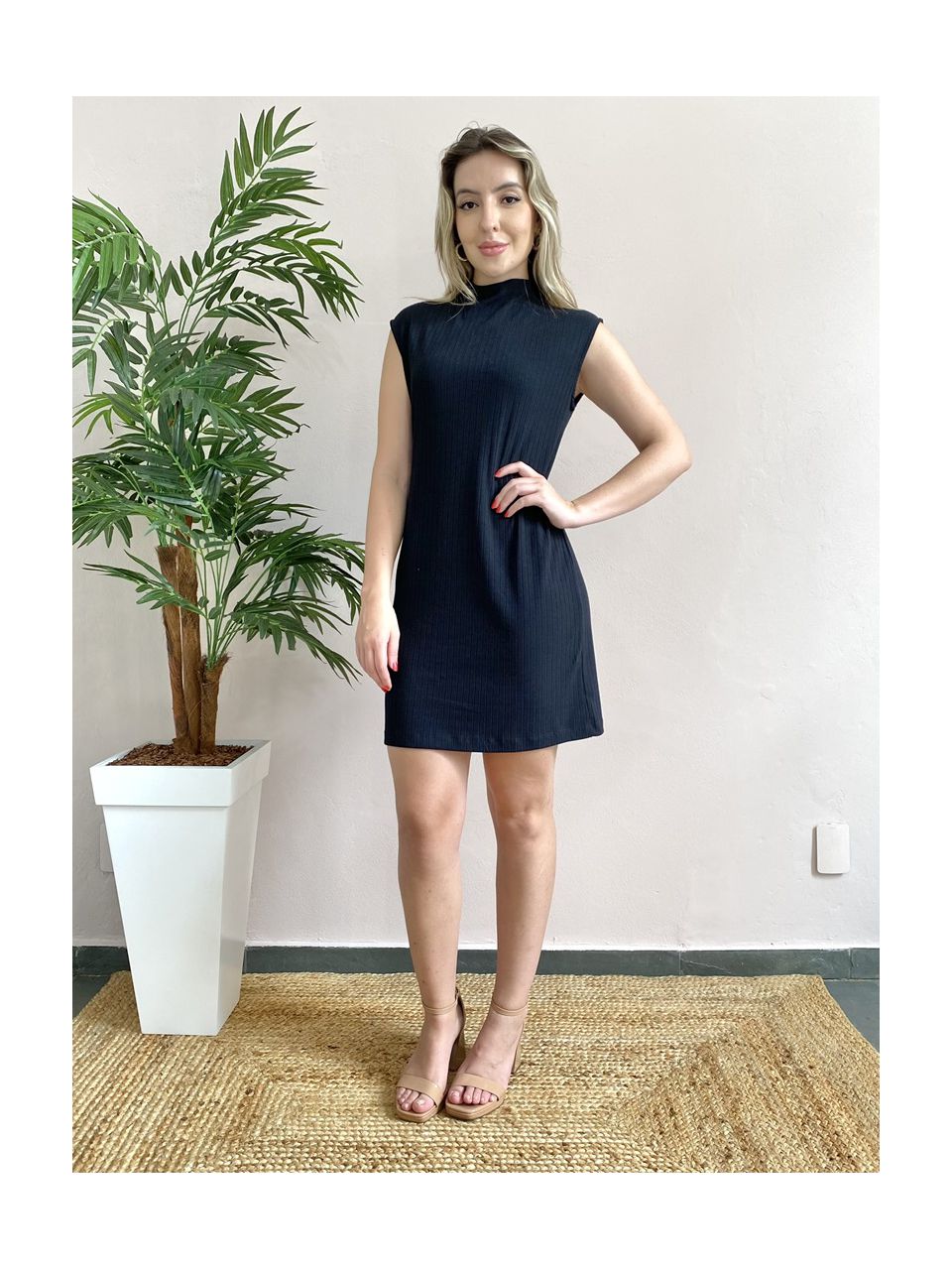 Vestido Sophie Canelado - Preto - DONNA LELLA
