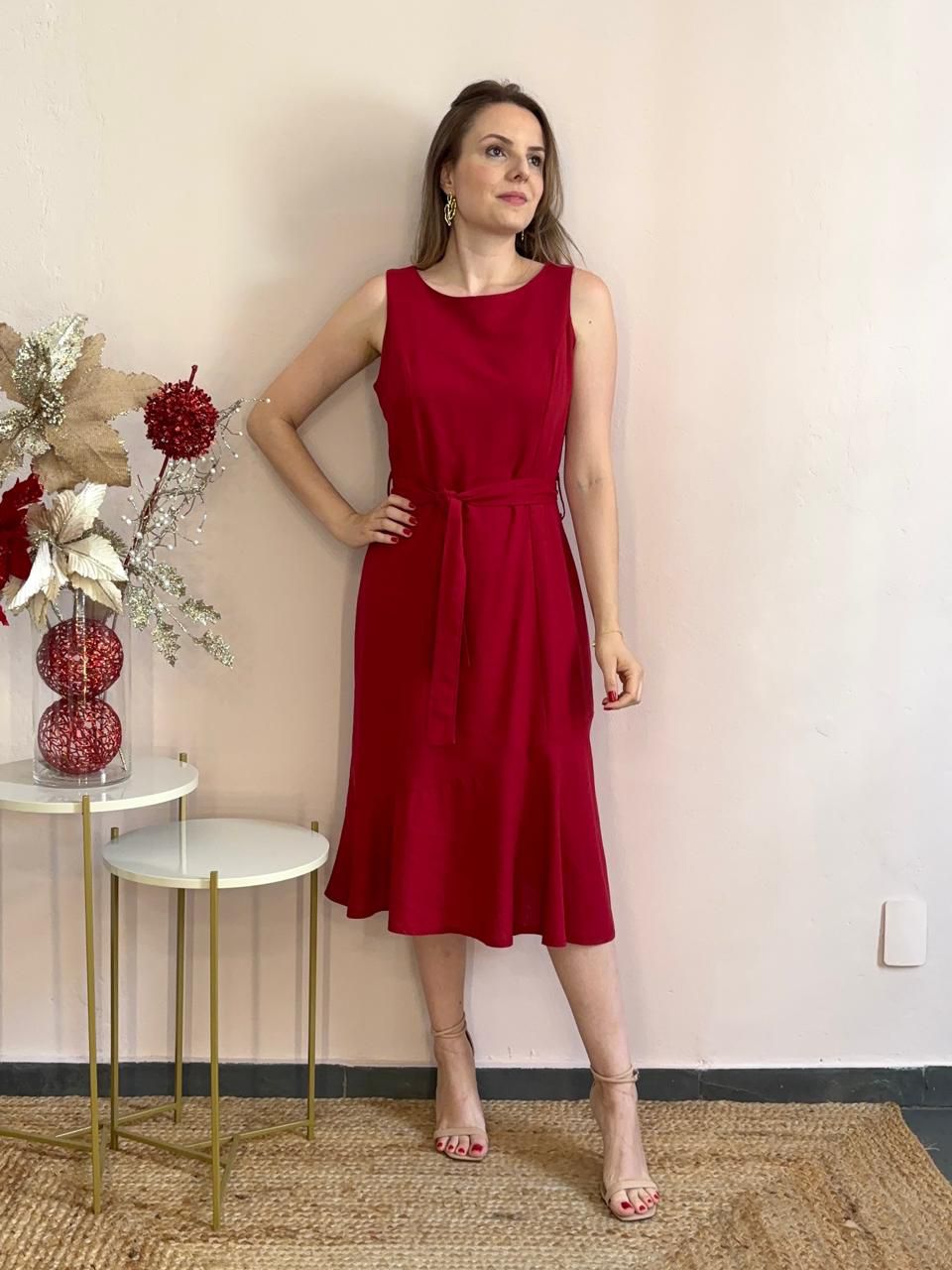 Vestido Linho Midi - Vermelho - DONNA LELLA