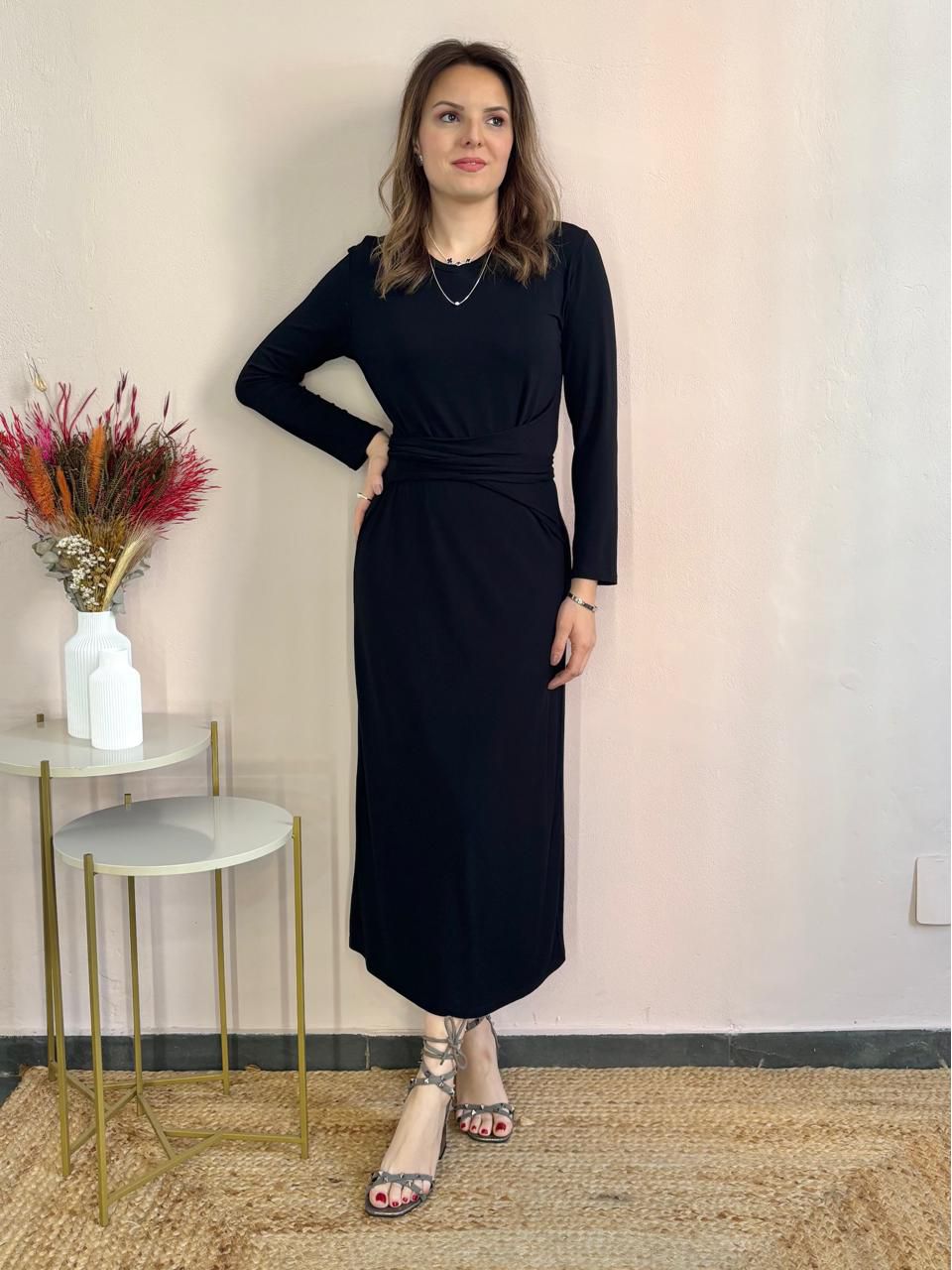 Vestido Midi Amarração - Preto - DONNA LELLA