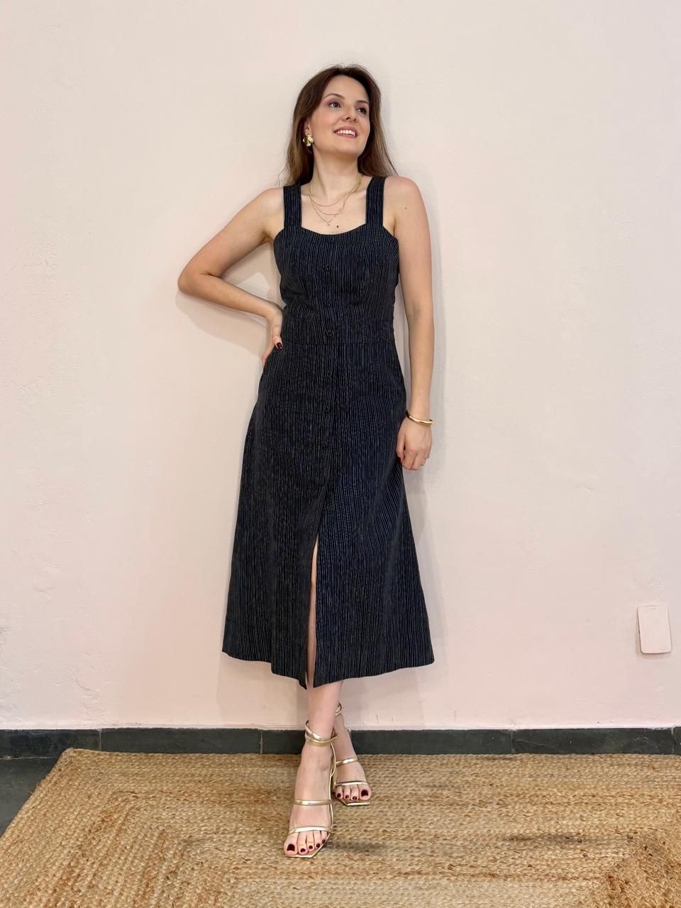 Vestido Linho Risca Giz - DONNA LELLA