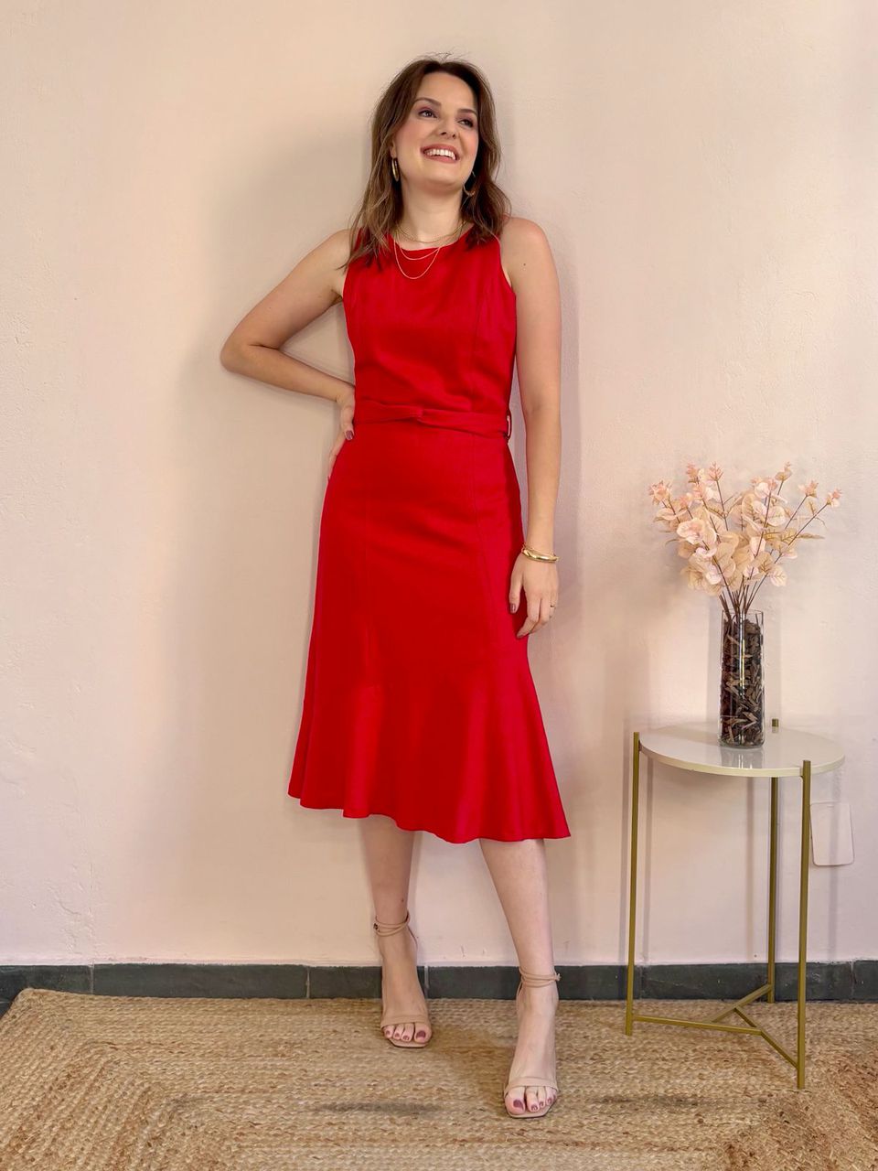 Vestido Linho Midi - Vermelho - DONNA LELLA
