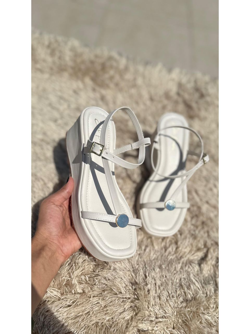 Sandália Anabela Aurora Off White - ELL PASSOS CALÇADOS