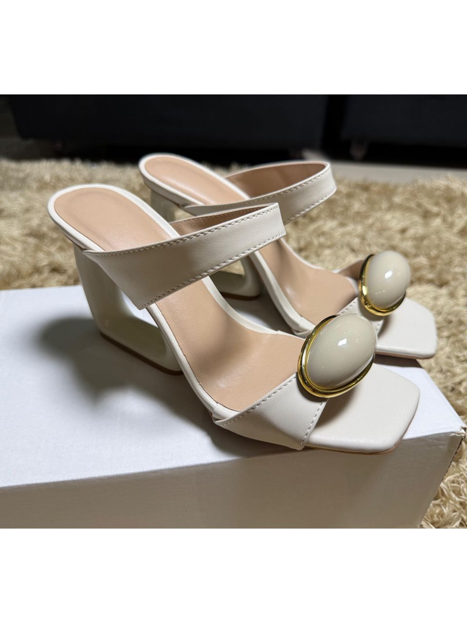  SALTO GEOMÉTRICO (D) OFF WHITE C/ENFEITE - ELL PASSOS CALÇADOS